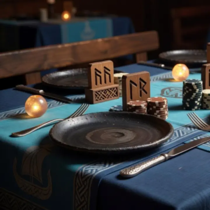 Viking motívumokkal díszített asztalkompozíció a tematikus estén