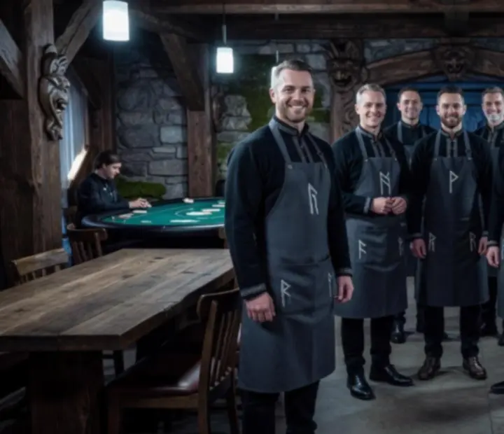 Viking stílusú ruházatot viselő vendéglátó csapat a Magyar Event Spotban